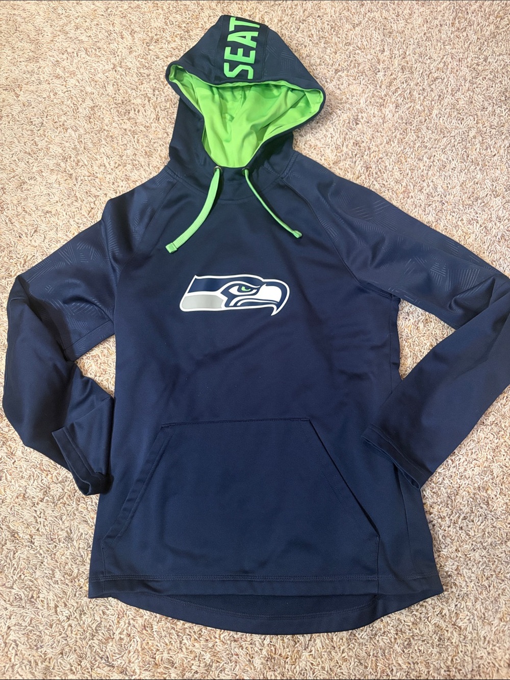 Fanatics Navy and Neon Green Seattle Seahawks Pullover Hoodie